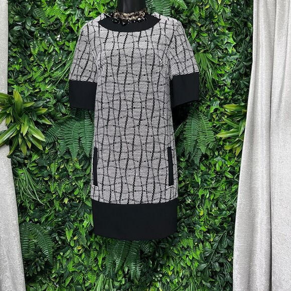 Banana‎ Republic Women Dress 2 Black White Tweed A Line Split Pocket 1568 - Picture 10 of 14